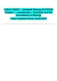 CHEAT SHEET - Campbell Biology IN FOCUS
Chapter 1 - Introduction: Evolution and the
Founda