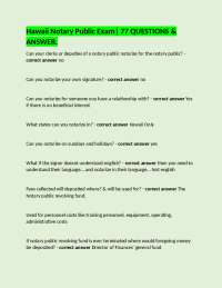 Hawaii Notary Public Exam| 77 QUESTIONS & ANSWER.