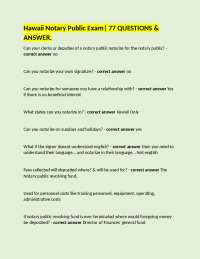 Hawaii Notary Public Exam| 77 QUESTIONS & ANSWER.