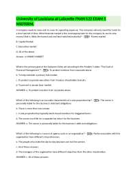 University of Louisiana at Lafayette FNAN 522 EXAM 1 MIDTERM