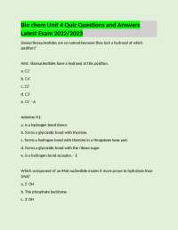 Bio chem Unit 4 Quiz Questions and Answers Latest Exam 2022/2023