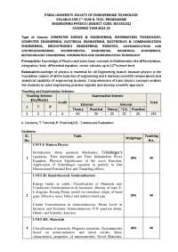 Syllabus for 1st Year B.Tech. Programme Engineering Physics I