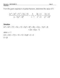 Mathematics Quiz 5 Solutions