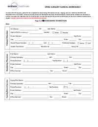 SPINE SURGERY CLINICAL WORKSHEET