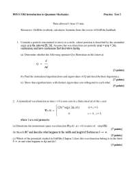Practice Test 3 for PHYS 5382: Introduction to Quantum Mechanics