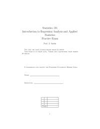 Practice Exam for Introduction to Regression Analysis and Applied Statistics