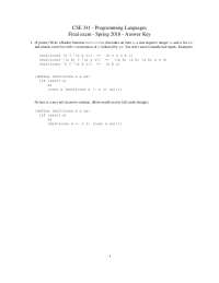 Programming Languages Final Exam Spring 2018 Answer Key