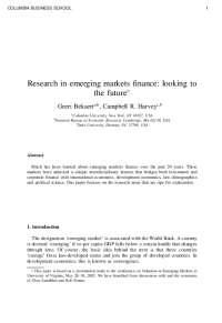 Research in Emerging Markets Finance: Looking to the Future