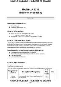 Theory of Probability - Sample Syllabus