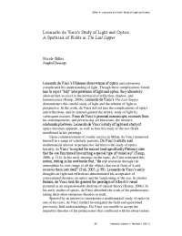 Leonardo da Vinci’s Study of Light and Optics: A Synthesis of Fields in The Last Supper