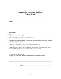 Practice Test III for Programming Languages course