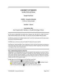 Sample Final Exam for CSC458 - Computer Networks at University of Toronto