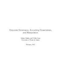 Corporate Governance, Accounting Conservatism, and Manipulation