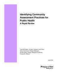Identifying Community Assessment Practices for Public Health