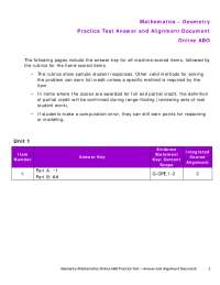 Mathematics – Geometry Practice Test Answer and Alignment ...