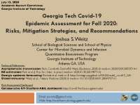 Georgia Tech Covid-19 Epidemic Assessment for Fall 2020
