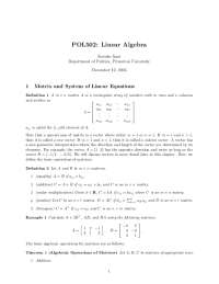 Linear Algebra: Matrices and Systems of Linear Equations