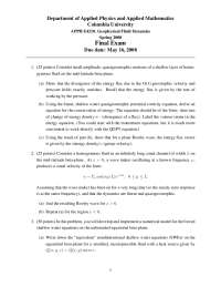 Geophysical Fluid Dynamics Final Exam