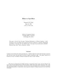 Hints to Speci ers