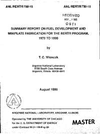 Summary Report on Fuel Development and Miniplate Fabrication for the RERTR Program, 1978 to 1990
