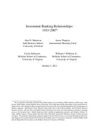 Investment-Banking Relationships: 1933-2007