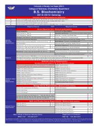 University of Nevada, Las Vegas (UNLV) Chemistry Department Course Requirements