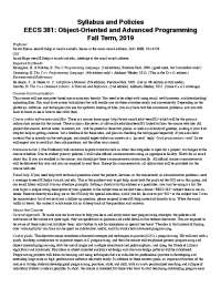 Syllabus and Policies EECS 381: Object-Oriented and ...