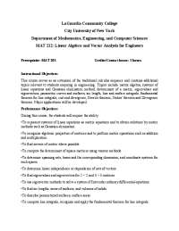 MAT 212: Linear Algebra and Vector Analysis for Engineers
