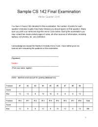 Sample CS 142 Final Examination Winter Quarter 2016