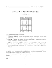 Midterm Exam I for Math 110, Fall 2015