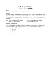 Practice Midterm Solutions for Theory of Computation