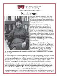 The Life and Work of Ruth Sager