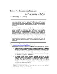 Programming Languages and Programming on the Web