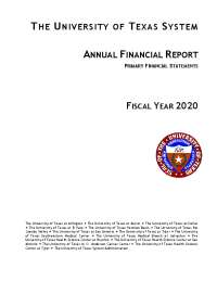 Annual Financial Report of the University of Texas System for Fiscal Year 2020