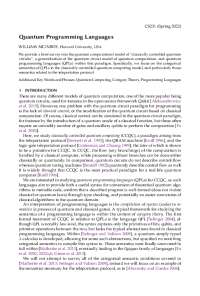 Quantum Programming Languages in the Classically Controlled Quantum Computing Model