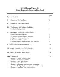 West Chester University Ethics-Emphasis Program Handbook
