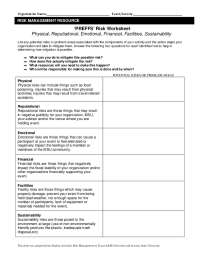 PREFFS' Risk Worksheet Physical, Reputiational, ...