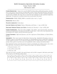 M427J: Differential Equations with Linear Algebra - Fall Semester 2015 Syllabus