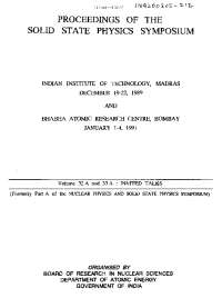 PROCEEDINGS OF THE SOLID STATE PHYSICS SYMPOSIUM