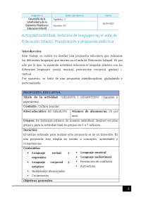 Actividad: Relación de lenguajes en el aula de E.I. Planificación y propuesta didáctica.