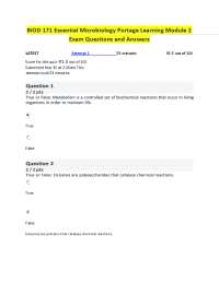 BIOD 171 Essential Microbiology Portage Learning Module 2 
Exam Questions and Answers