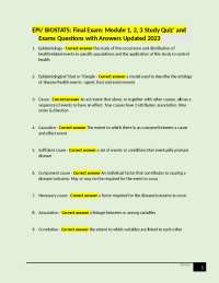 EPI/ BIOSTATS: Final Exam: Module 1, 2, 3 Study Quiz' and Exams Questions with Answers Upd