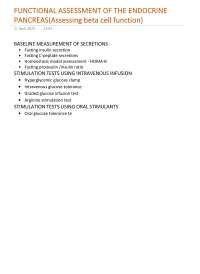 Functional assessment of endocrine pancreas
