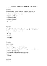 CRIMINAL BEHAVIOUR MIDTERM EXAMS, 2023 (With verified questions and answers)