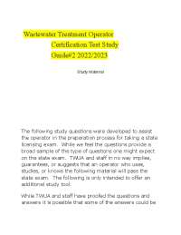 Wastewater Treatment Operator  Certification Test Study  Guide#2 2022/2023