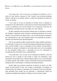 Resumo do livro Uma Janela para a Vida: 30 anos com os Chimpanzés da Tanzânia de J Goodall