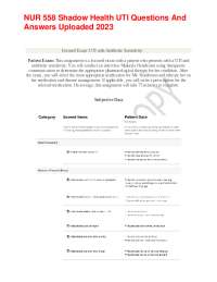 NUR 558 Shadow Health UTI Questions And Answers Uploaded 2023