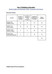 Year 10 religion exam study guide for semester 1