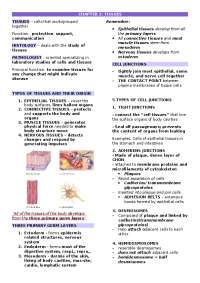 Anatomy and Physiology - Notes on Tissues