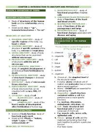 Introduction to Anatomy and Physiology (Lecture Notes)